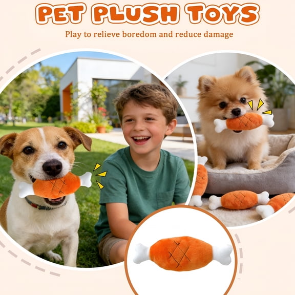 BESTSKY Double Bone Chicken Leg Plush Dog Toy, Squeaky Interactive Chew Toy for Small to Medium Dogs, Soft and Durable