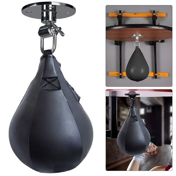 BESTSKY Durable Speed Ball Boxing, PU Leather MMA Speed Bag Thai Casing Thai Workout Training with 360 Degree Rotatable Hanger Black