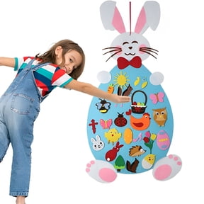 BESTSKY 12 Pcs Easter Bunny Felt Board Craft Kit, Interactive Decor with Velcro Ornaments for Kids Activities, Wall Decor