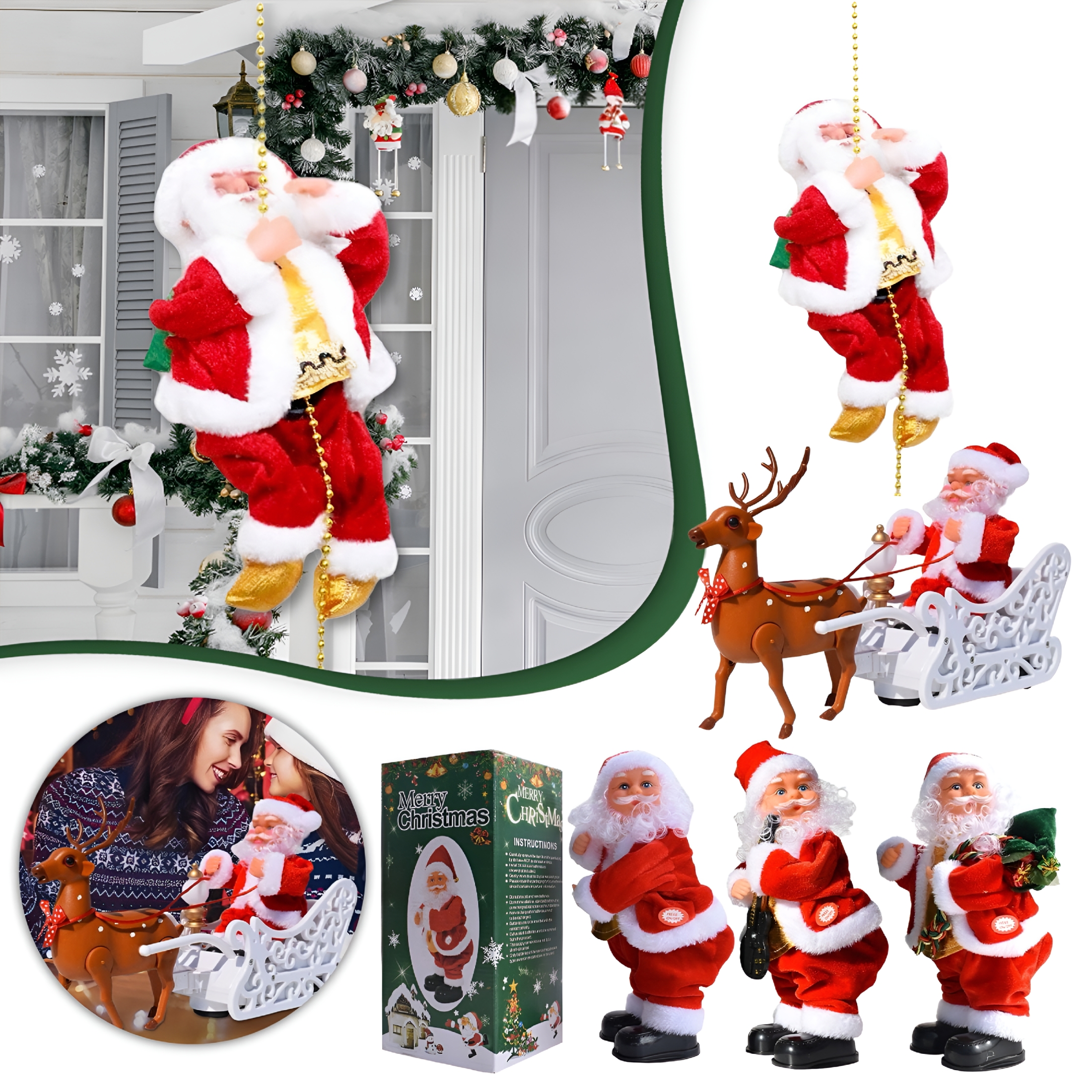 BESTSKY Electric Animated Santa Claus Decor with Music Motion Activated ...