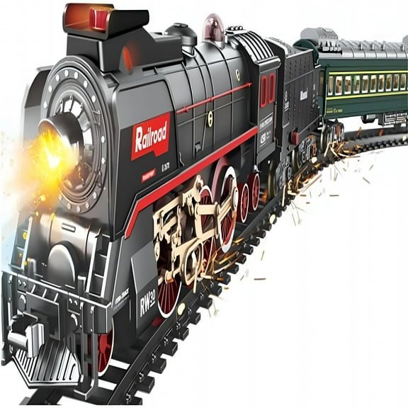 BESTSKY Electric RC Train Set Model with Carriage and Long Track, Interactive Holiday Railway Kit for Teens and Adults, Desk Decor and Gift