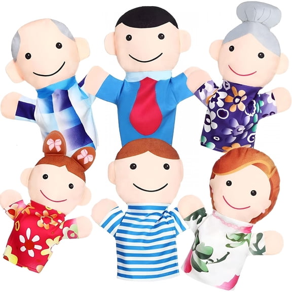 BESTSKY Family Hand Puppets Set 6-Piece Soft Plush Puppets for Kids, Storytelling, Imaginative Play, and Educational Fun