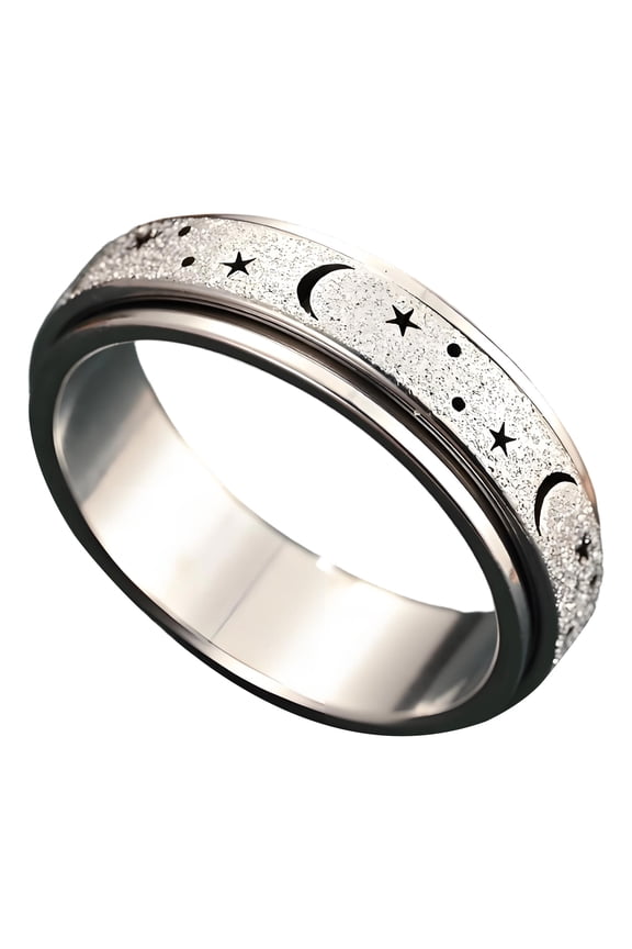 Fidget Rings,Hollowed-Out Matte Fidget Ring,Anxiety Rings,Stainless Steel Fidget Rings for Women,Silver
