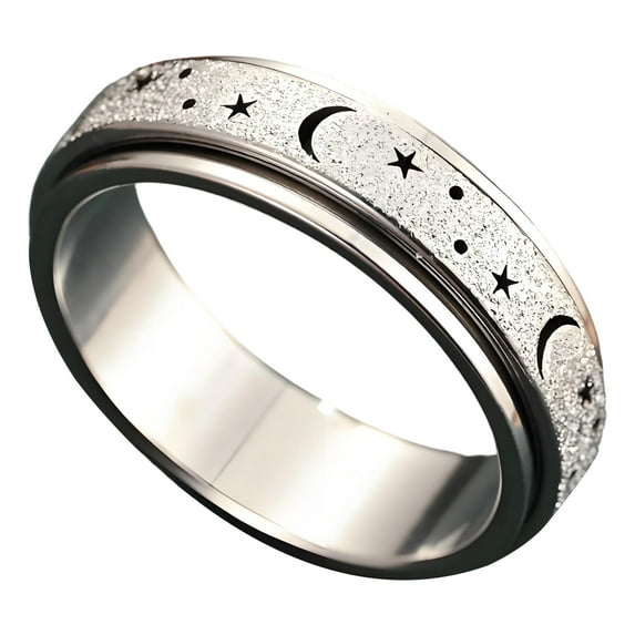 BESTSKY Fidget Rings,Hollowed-Out Matte Fidget Ring,Anxiety Rings,Stainless Steel Fidget Rings for Women,Silver