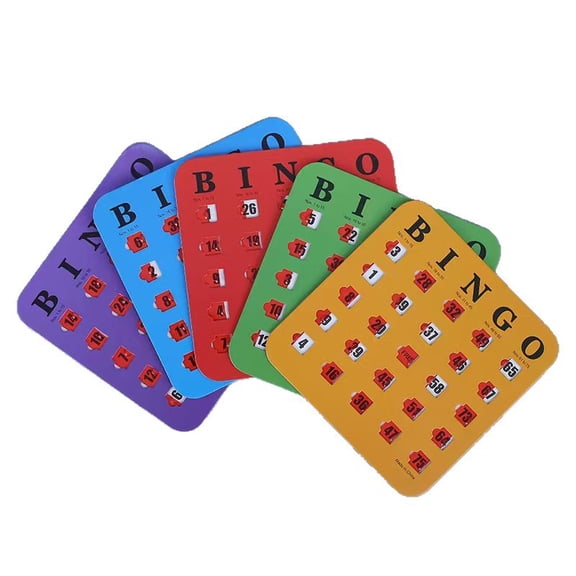 BESTSKY Finger-Tip Shutter Bingo Cards with Sliding Windows - Interstate Bingo & Auto Bingo Game - Assorted Colors Travel Game Bingo Set Kids - Reusable, No Chips & Daubers Needed - 4 Packs