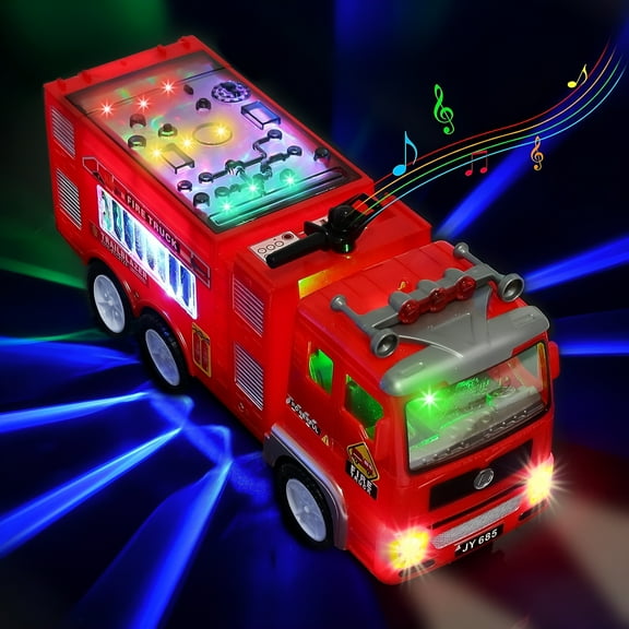 BESTSKY Fire Engine Car with 4D LED Lights Sounds,Electric Fire Engine Vehicle Toy Truck Game,Educational Toy Car for Children Boys Girls 3 4 5 6 Years Old