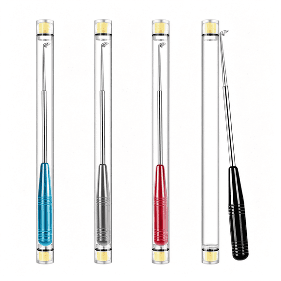 BESTSKY Fish Hook Remover Tool 4 Pack,Portable Deep Throat Quick Release Device with Storage Tube,Sta"Less Steel Adjustable Rotathook Extractor Dehooker for Freshwater Saltwater Fishtackle