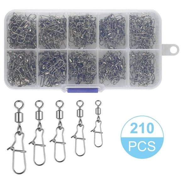 BESTSKY Fishing 210pieces/Box Fishing Swivel Snap Connectors Size 2 4 5 6 8 High-Strength Fishing Rolling Swivels with Nice Snaps Fishing Tackle Kit (Stainless Steel),#2 #4 #5 #6 #8