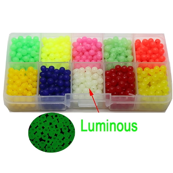 BESTSKY Fishing Beads Assorted Set, 1000pcs 5mm Round Float Glow Fishing Rig Beads Fishing Lure Tackle Carp Fishing Lures Beads Floating Luminous Glow Accessories