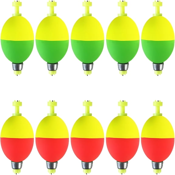 BESTSKY Fishing Bobbers Floats,10 Packs Weighted Bobbers for Fishing Foam Snap-On Floats Ball Oval Corks Bluegill,Crappie,Panfish,Bass,Trout
