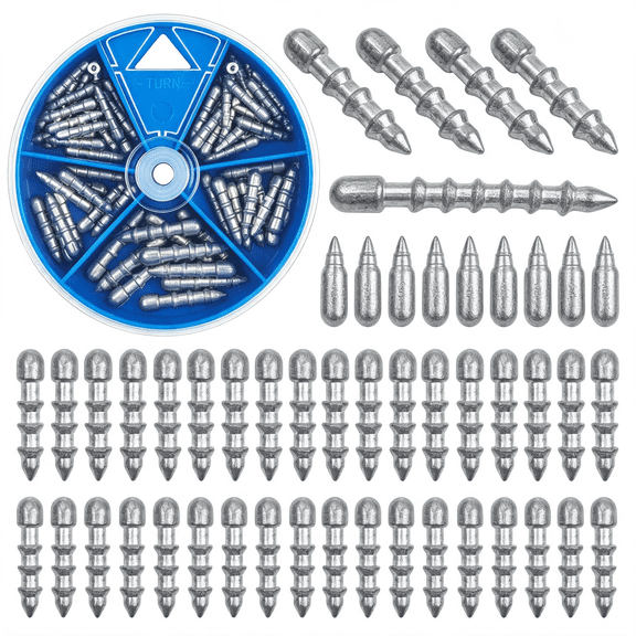 BESTSKY Fishing Nail Weights Kit, 70Pcs Wacky Worm Weights Insert Sinkers Fishing Weights Tackle for Plastic Worms Lures Nail Sinker Weights for Wacky Rig Neko Rig Bass Fishing 4 Sizes