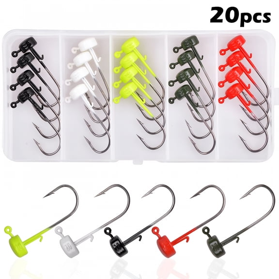 BESTSKY Fishing Ned Rigs Jig Hook Kit Mushroom Jig for Soft Lures, 1/6oz 20pcs
