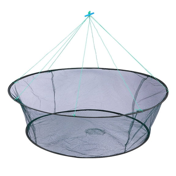 BESTSKY Fishing Net with Handle, Open-End Minnow Trap and Bait Storage Net, Foldable Circular Mesh Lifting Gear for River, Lake, Pond, Blue