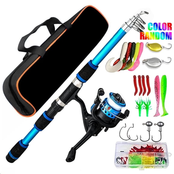 BESTSKY Fishing Rod Kit with Tackles, Telescopic Fishing Pole and Reel Cambo Set, Fishing Set with Spinning Reel, Portable Fishing Accessories with Storage Bag for Beginners Youth, Blue