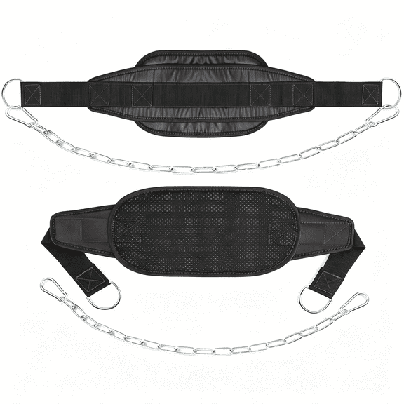 BESTSKY Fitness Dip Belt with Chain for Weight Lifting, Dipping Pull Up Belt, Dip Belt Leather Attachment, Powerlifting, and Bodybuilding Workouts Belts, Comfortable Waist Support for Men & Women