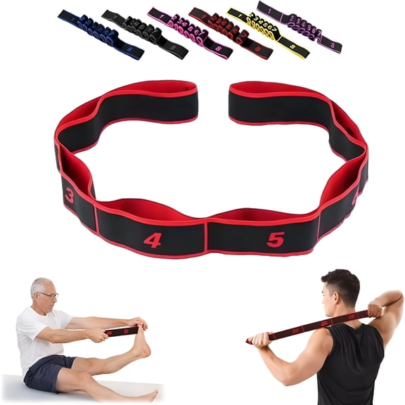 BESTSKY Fitness Resistance Band, 8-Loop Numbered Elastic Stretch Band, Adjustable Exercise Band Suitable for Pilates, Dance, Hamstring And Full-Body Workouts.