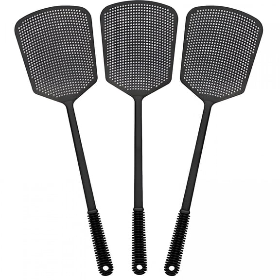 BESTSKY Flexible Heavy Duty Thick Fly Swatters with Bigger Paddle, Black 3 Pack