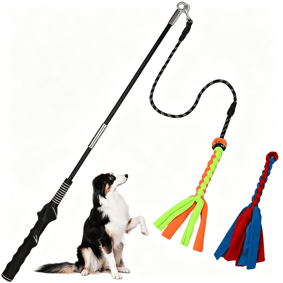 BESTSKY Flirt Pole for Dogs, Interactive Dog Toys Teaser Wand Play Pole with Fleece Rope Lure Chewing Toy for Small Medium Large Dogs Puppy Outdoor Exercise & Training