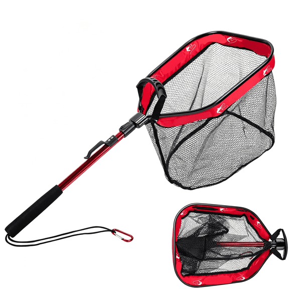 BESTSKY Floating Fishing Net with Assist Handle,Foldable Fish Landing Net|Aluminum Telescoping Handle,Pvc Coated Nylon Mesh,Collapsible Extendable Fish Nets for Kayak,Fly,Bass,Trout Fishing