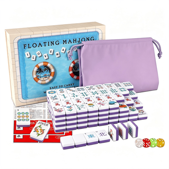 BESTSKY Floating Mahjong Tiles for Pool with Storage Bag&Dice,1.45" Pool Mahjong with Mahjong Cards 2026 for Mahjong Float Board Floating Tray Water Game Summer Beach (Lavender Bamboo)
