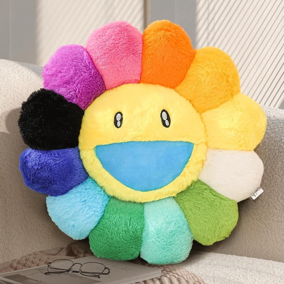 BESTSKY Flower Pillow,Colorful Flower Shaped Throw Pillow Face Floor Cushions,Cute Sunflower Plush Pillows,Cute Plushie Room Decor,Decorative Pillows for Bed,Couch,Sofa,Car (Colorful,15.7In)