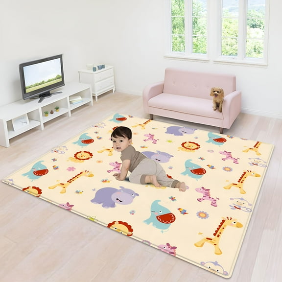 BESTSKY Foldable Baby Play Mat, Extra Large Waterproof Activity Playmats for Babies, Toddlers, Infants, Play & Tummy Time, Foam Baby Mat for Floor with Travel Bag (animals(71x59x0.2inch))
