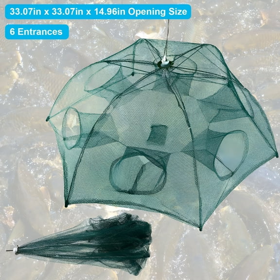 BESTSKY Foldable Bait Trap Fishing Net 6 Hole Portable Minnow Bait Net Trap with Nylon Mesh Steel Frame for Catching Live Bait Fish Crawfish Shrimp
