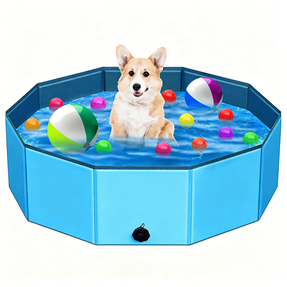 BESTSKY Foldable Dog Pool,39" Collapsible Dog Kids Swimming Pool for Backyard,Portable Kiddie Pool Hard Plastic,Multifunction Ball Pit Pets Bathing Tub for Kids Baby Toddler Dog