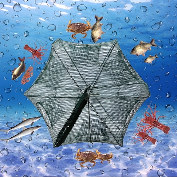 BESTSKY Foldable Fishing Trap Net with 6 Entry Holes, Automatic Nylon Crab Minnow Shrimp Cage, Portable Cast Net for Crawfish Lobster