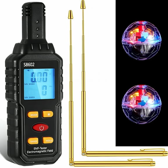 BESTSKY Ghost Hunting Kit EMF Detector,LED Cat Balls&Copper Dowsing Rods for Paranormal Investigations (5-Piece Set)