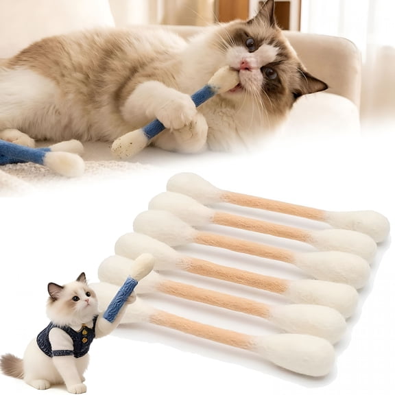 BESTSKY Giant Cat Qtip Toy Chew Sticks,Cotton Swabs Cat Toys with Catnip,Durable Q Tip Cat Toy Teething Ropes for Boredom,Exercise,Big Interactive Felt Kitty Kicker Toy(Beige)