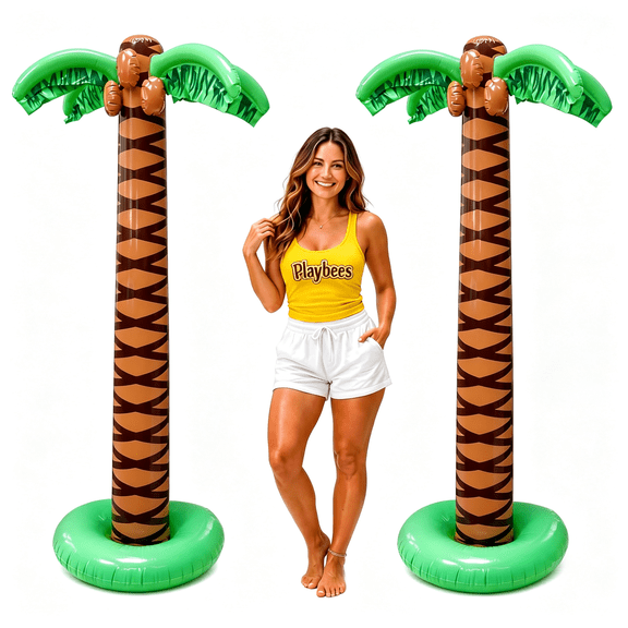 BESTSKY Giant Inflatable Palm Trees-2 Pack-6 Foot Super Sturdy Trees for Luau Parties,Beach Decor,Poolside Ambiance,Tropical Theme Decor&Outdoor Fun,Easy Inflation