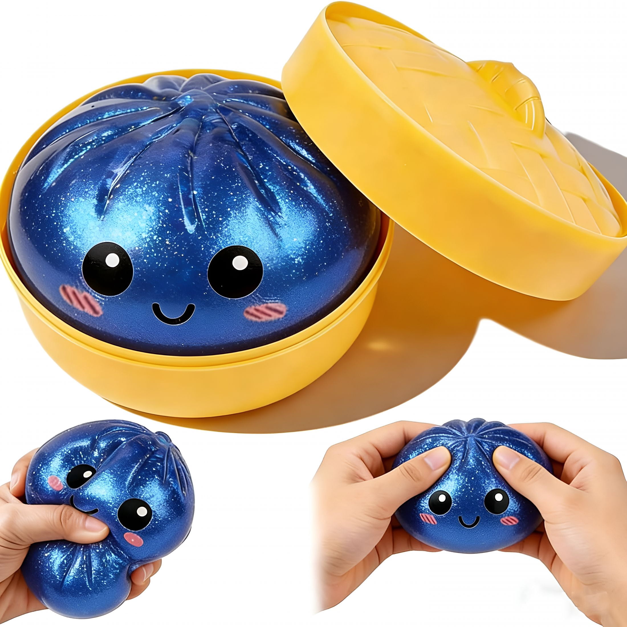 BESTSKY Glitter Dumpling Soft and Fluffy Box,Dumplings Soft and Fluffy,Anxiety Relief Fidget,Soft Squeeze Decompression Dough (Blue)