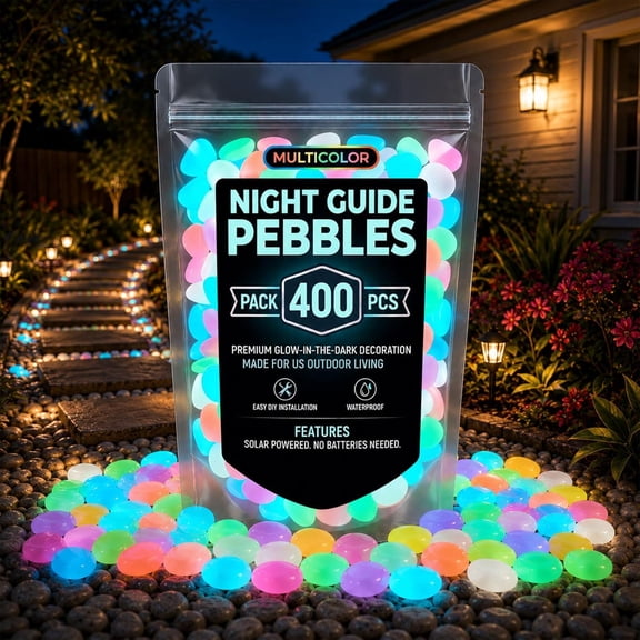 BESTSKY Glow in the Dark Garden Pebbles,Colorful Luminous Stones for Outdoor Landscaping,Resin Glowing Rocks for Walkways,Pathways,Flower Beds,Planters,Aquarium,Fish Tank,Vase and Diy Decor(400Pcs)