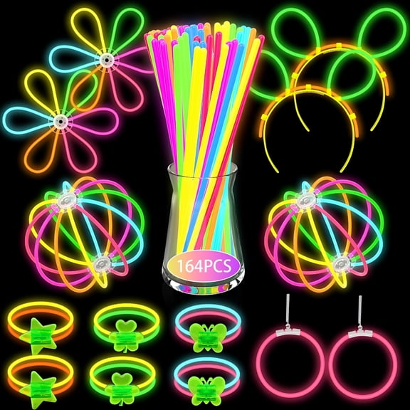 BESTSKY Glow Sticks Party Set Neon Glow Sticks with Connectors for Kids and Adults,164 Pack