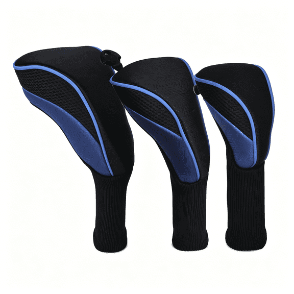 BESTSKY Golf Club Head Covers Set (3 Pieces) for Fairway Woods, Driver, and Hybrids - Long Neck Mesh Design with Interchangeable 3/4/5/6/7/X Number Tags - Golf Accessories for Men and Women