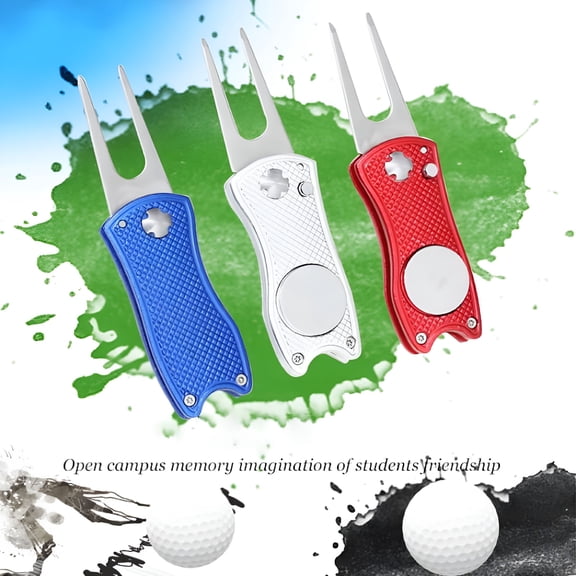 BESTSKY Golf Divot Repair Tool, Foldable Magnetic Pop-up Button Stainless Steel Switchblade & Detachable Golf Ball Marker