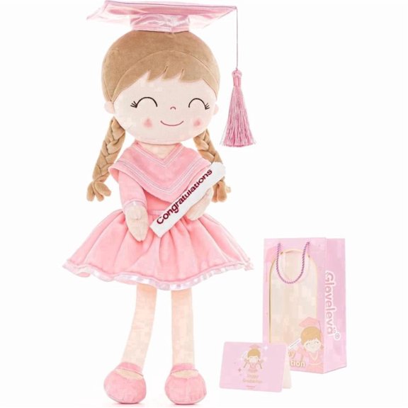 BESTSKY Graduation Stuffed Plush Doll,Soft Graduation Toy with Cap&Scroll,Perfect Graduation Gift for Kids Girls Graduates,Graduation Party Favor Decor(Pink)