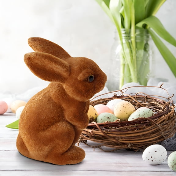 BESTSKY Grass Rabbit Easter Furry Flocked Bunny Rabbit Miniatures Standing Moss Garden