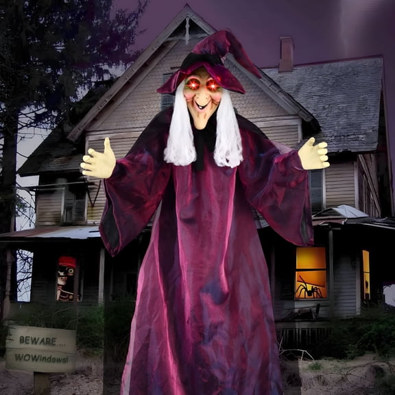 BESTSKY Halloween Animatronics Witch,Voice Activated Purple Escape Haunt Halloween House Dcor & Fright Fest Prop,Life Size Animated Halloween Decoration Outdoor