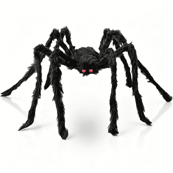 BESTSKY Halloween Decorations Big Spider 4.9 Ft Black Soft Hairy Scary Spider Fake Large Pops for Halloween Outdoor Yard Party