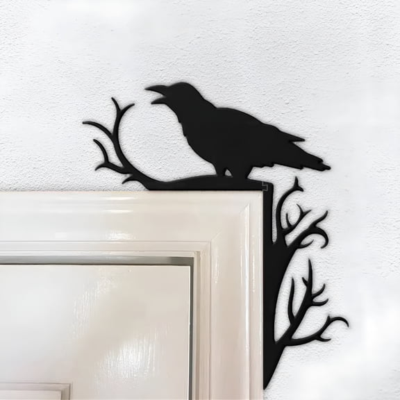 BESTSKY Halloween Head Turning Black Crow Door Topper Sticker,Raven Crow Decor,Halloween Spooky Decoration,Gothic Dark Black Crow Door Corner Decor,Bird Door Sitter