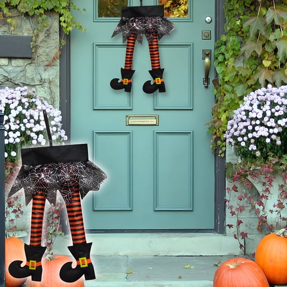 BESTSKY Halloween Witch Wreath for Front Door Fall Halloween Witch Wreath Decoration with Glitter Artificial Witch Legs Halloween Door Wreath for Indoor Outdoor Home Party Decoration