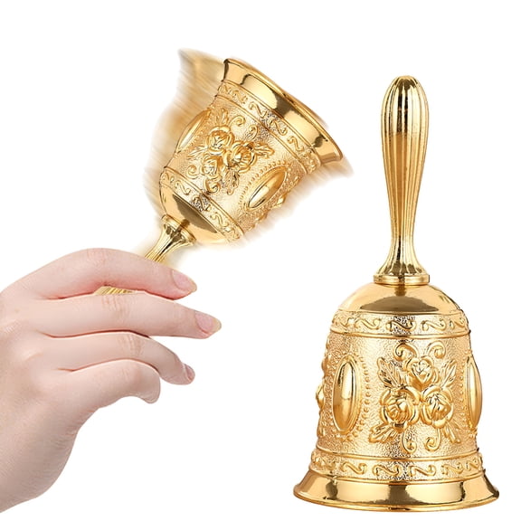 BESTSKY Hand Bell Call Bell Musical Instrument With Floral Pattern for Home School Church Restaurants, 1*Bell, Gold