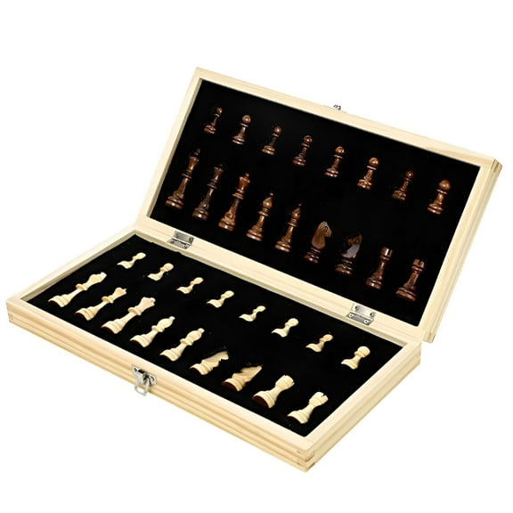 BESTSKY Handmade Folding Wooden Chess Board Set with Extra 2 Queens,29x29cm,Individual Slot in the Storage Box and Are Not Easy