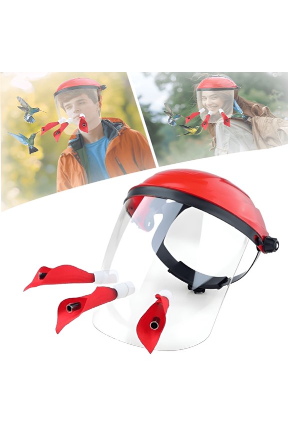 Hummingbird Feeder Helmet, Hummingbird Feeder Hat Mask, Helmet-Style Hands-Free Design, 3 Spill-Proof Ports & Adjustable Headband, Lightweight PVC for Outdoor & Parent-Child Birdwatching