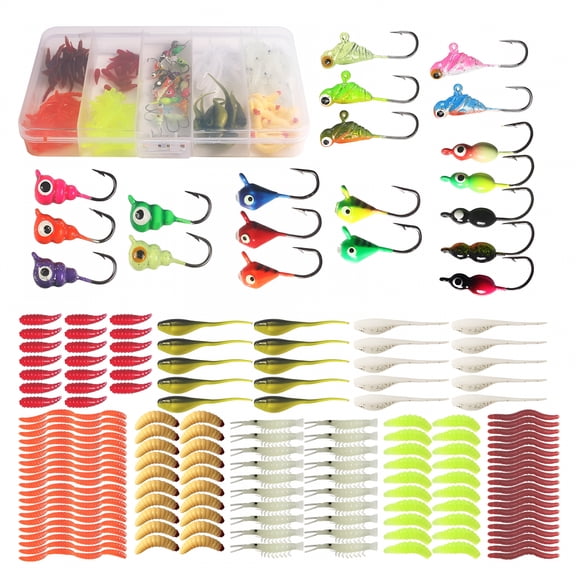 BESTSKY Ice Lures 160pcs Ice Fishing Jigs Walleye Crappie Panfish Lures Ice Kit