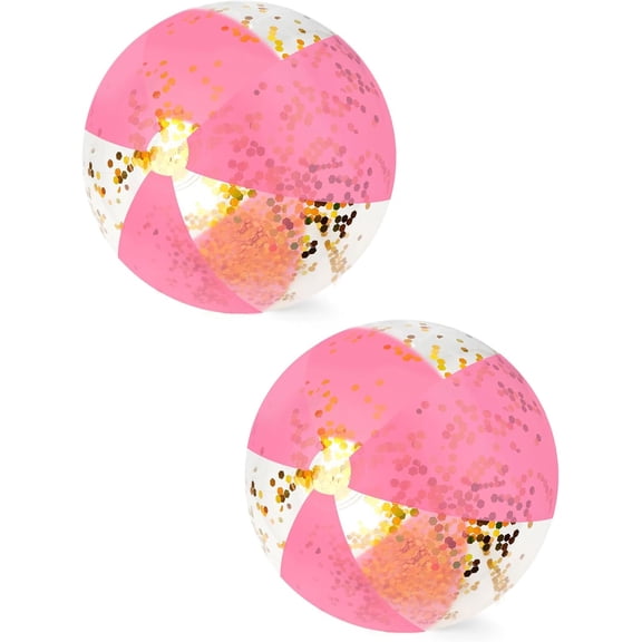 BESTSKY Inflatable Glitter Beach Ball 16 Inch Pink Beach Balls for Pool with Confetti, Sparkling Balls for Summer Pool Adults Birthday Party Favors Decorations