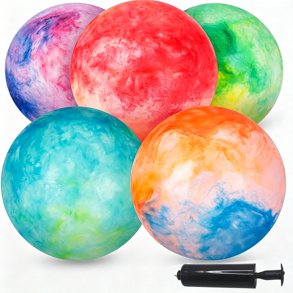 BESTSKY Inflatable Playground Ball,5 Pcs Marbleized Bouncy Balls 8.7 Inches Rubber Sensory Kickballs,For Kids Adults Indoor & Outdoor Games,Beach Party Gifts