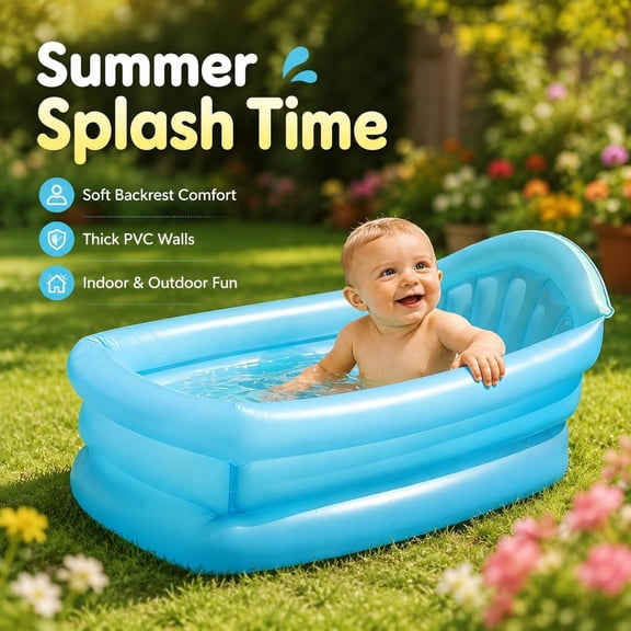 BESTSKY Inflatable Pool,Foldable Pvc Inflatable Kiddie Bathtub Insulation Blow Up with Backrest,Leakproof Swimming for Summer Indoor Outdoor Garden Backyard